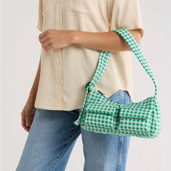 Baggu NWOT Cargo Shoulder Bag In Gingham Green White - Picture 3 of 11